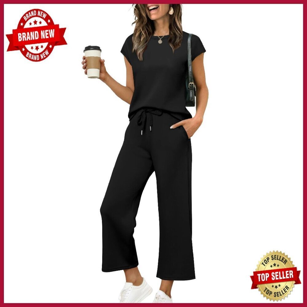 Women's Two Piece Set Cap Sleeve Top Wide Leg Pants Lounge Wear